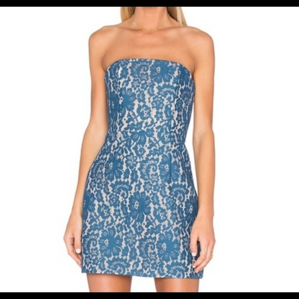 Keepsake Every Way Floral Lace Mini Dress Teal Blue Medium